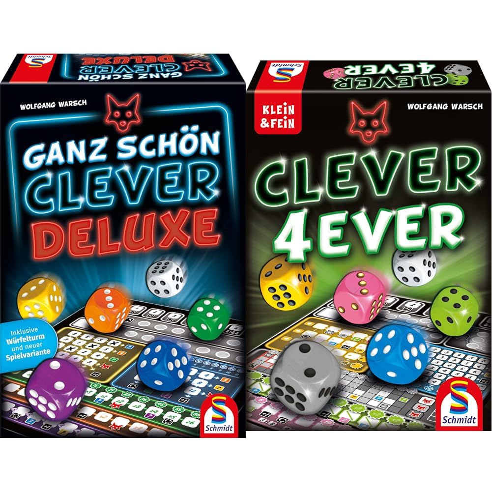 Schmidt Spiele 49443 Ganz schön Clever Deluxe, Würfelspiel, Familienspiel & 49424 Clever 4-Ever, Klein und Fein Serie, Würfelspiel, bunt