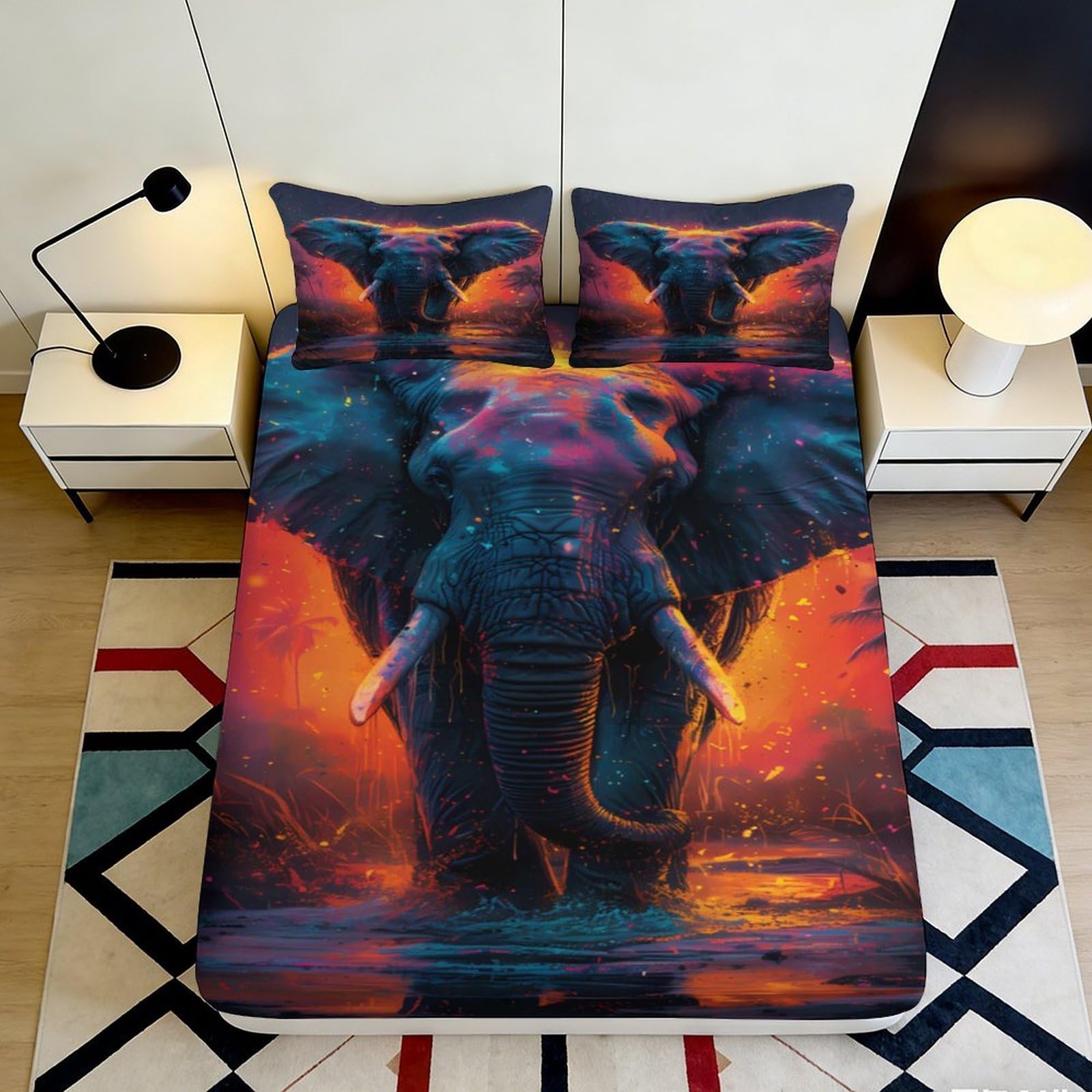 Pnayamiorkfel Style-1 3D Printed Elephant Sunset Fitted Sheet Microfiber Soft Breathable African Wildlife Mattress Cover Bedroom Decor 90X200x25cm