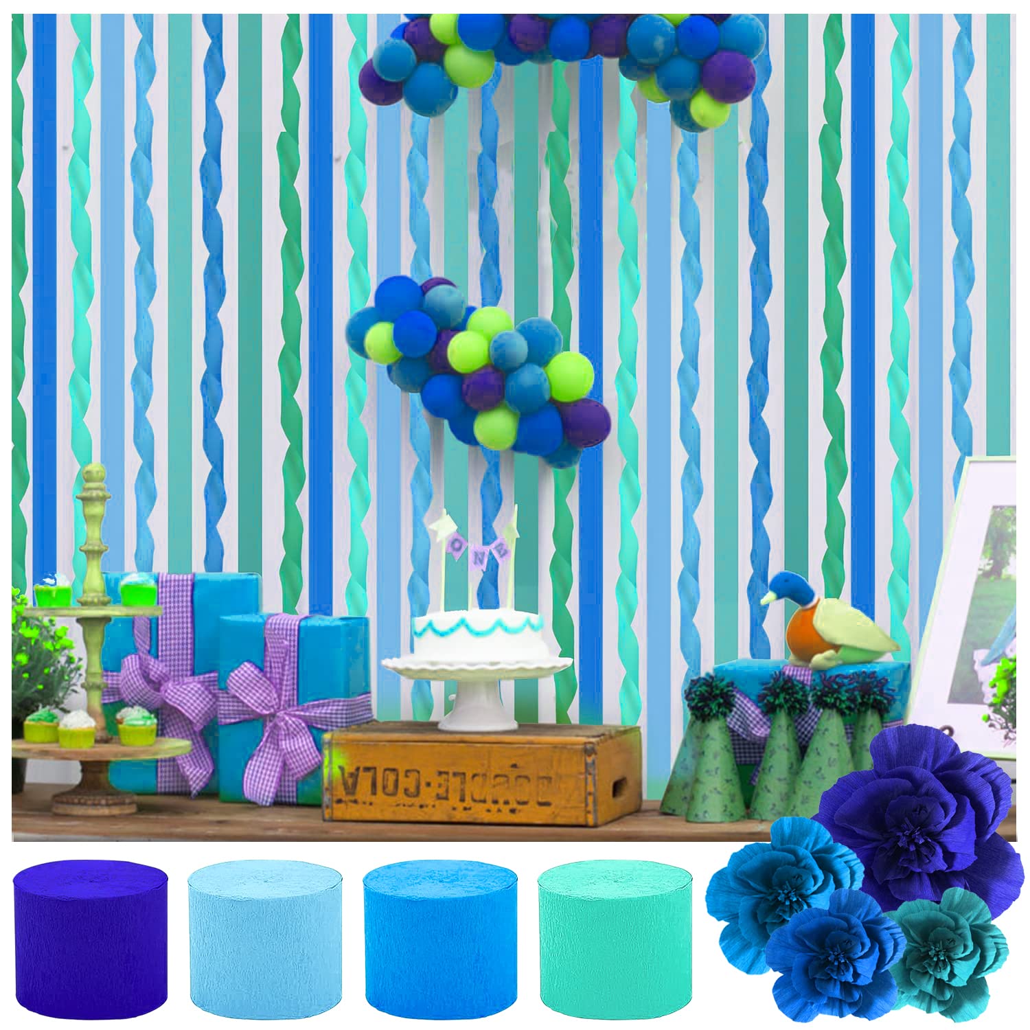 Rotoli di carta crespa per feste, 3 rotoli di carta crespa colorata pastello, per tutti gli eventi, matrimoni, compleanni, baby shower, lauree, decorazioni colorate per feste (blu, verde acqua