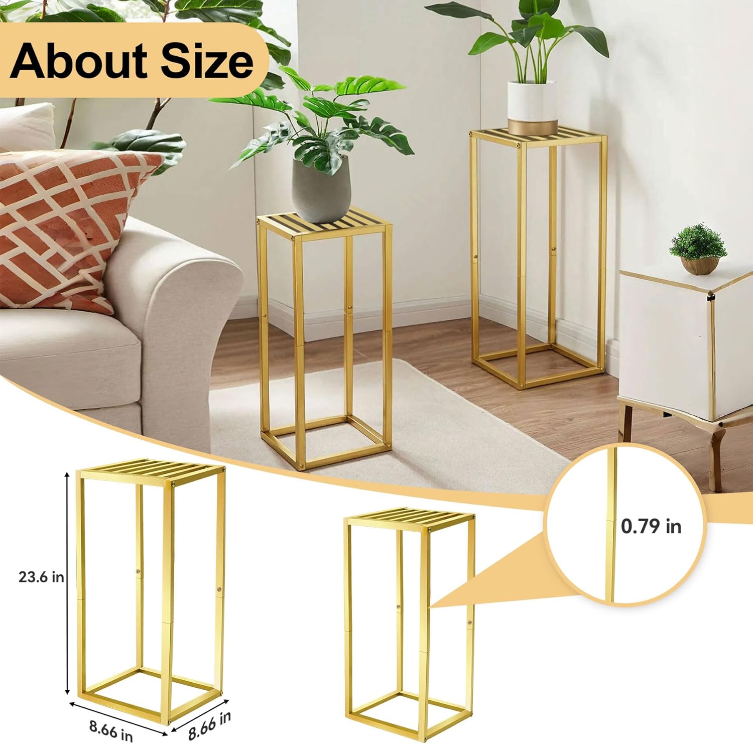 Cylinder Stands for Parties & Plants,2pcs Gold Square Wedding Flower Pedestal Stands for Centerpieces, 23.6 inch Tall