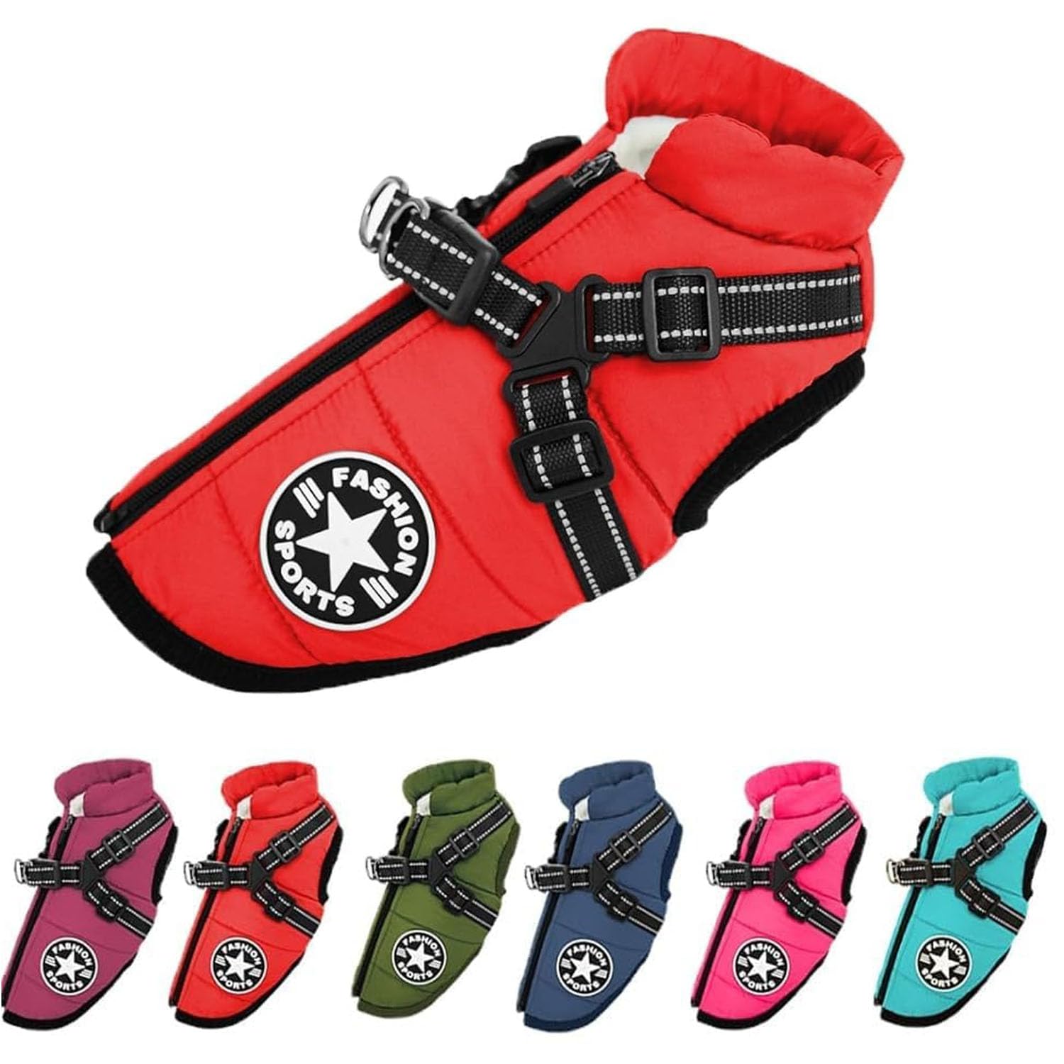 Pawbibi Dog Coat Waterproof Winter, Pawbibi Sport Waterproof Windproof Jacket with Built-In Harness Reflective & Adjustable Warm Coats Dogs (red, s)