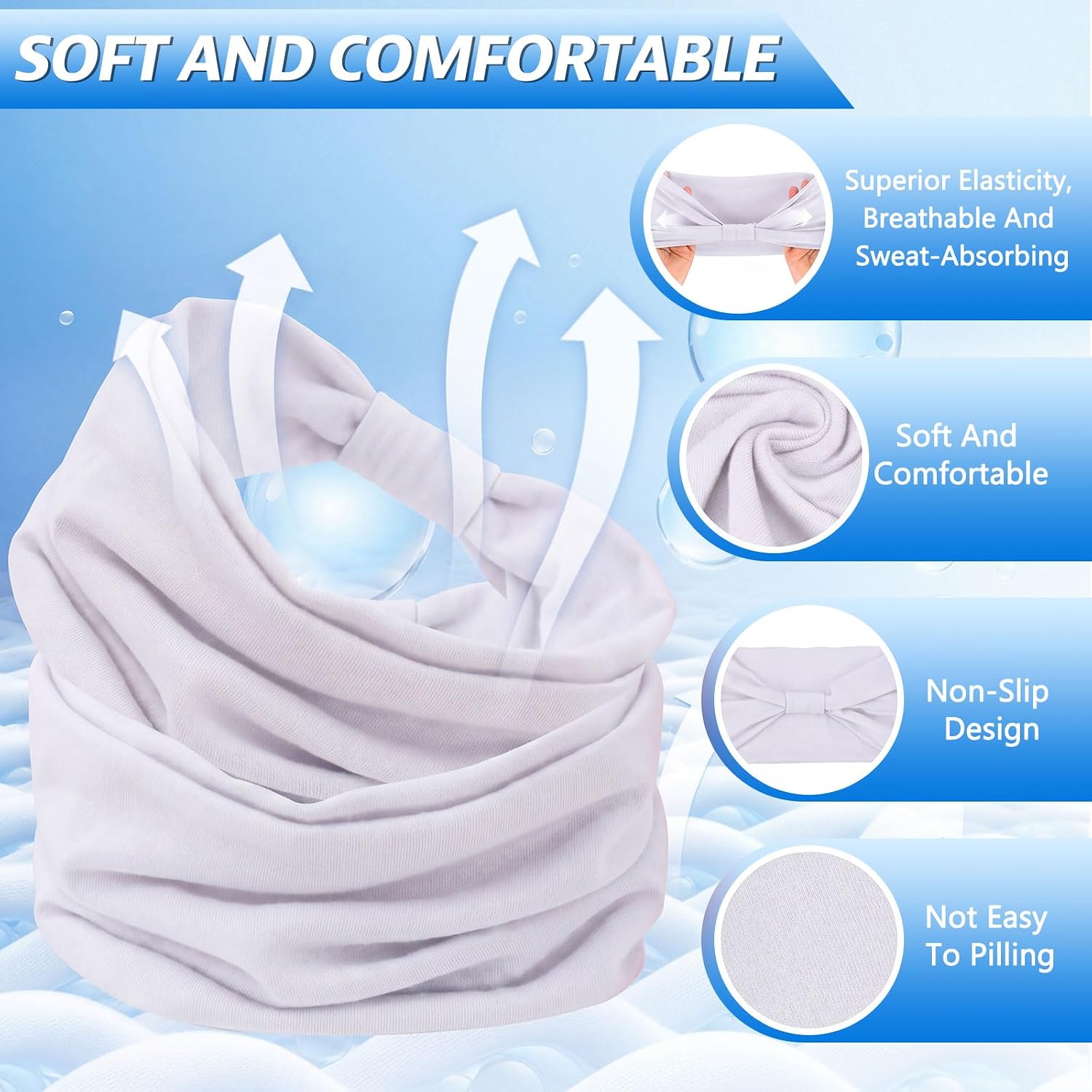 Hotop 10 Pcs White Wide Headband Bulk Cotton Headbands for Women, Stretchy Elastic Head Bands, Non-slip Sweat Hair Bands, Large Knotted Soft Headband for Sport Workout Washing Face Makeup Spa