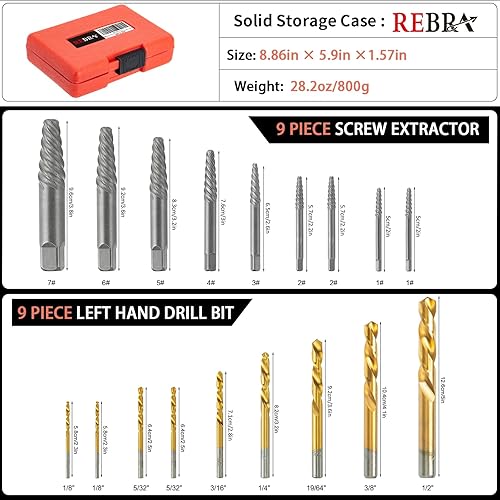 Miniatura 2 de Juego de extractor de tornillos, 37 # Cr-Mo y 6542 HSS acero cobalto broca zurda, removedor de pernos rotos fácil de sacar, descartado, redondeado,