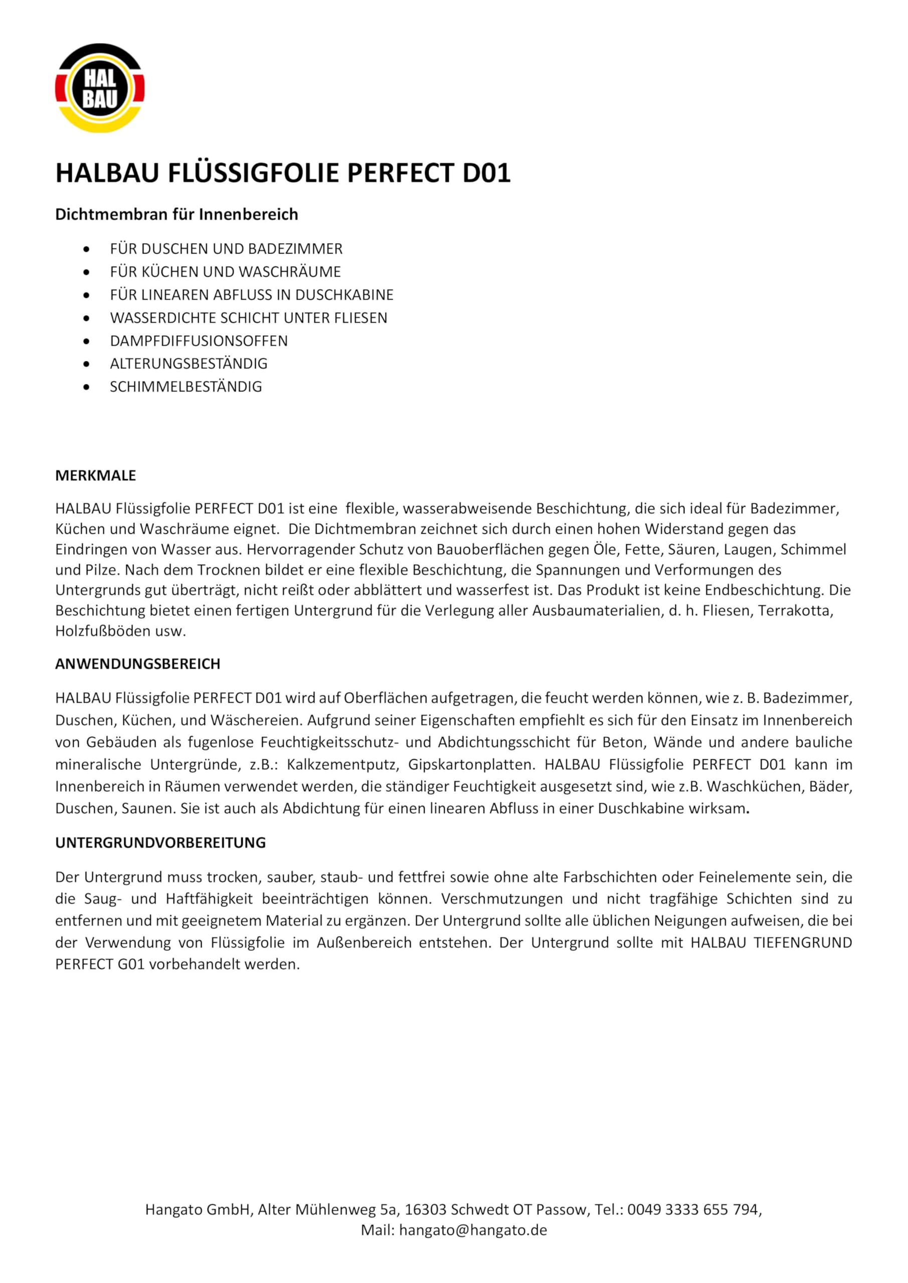 Flüssigfolie Profi 25kg, Flüssiggummi für Innen, Wassersperre unter Fliesen, Bad, Dusche, Abdichtung, Halbau D01