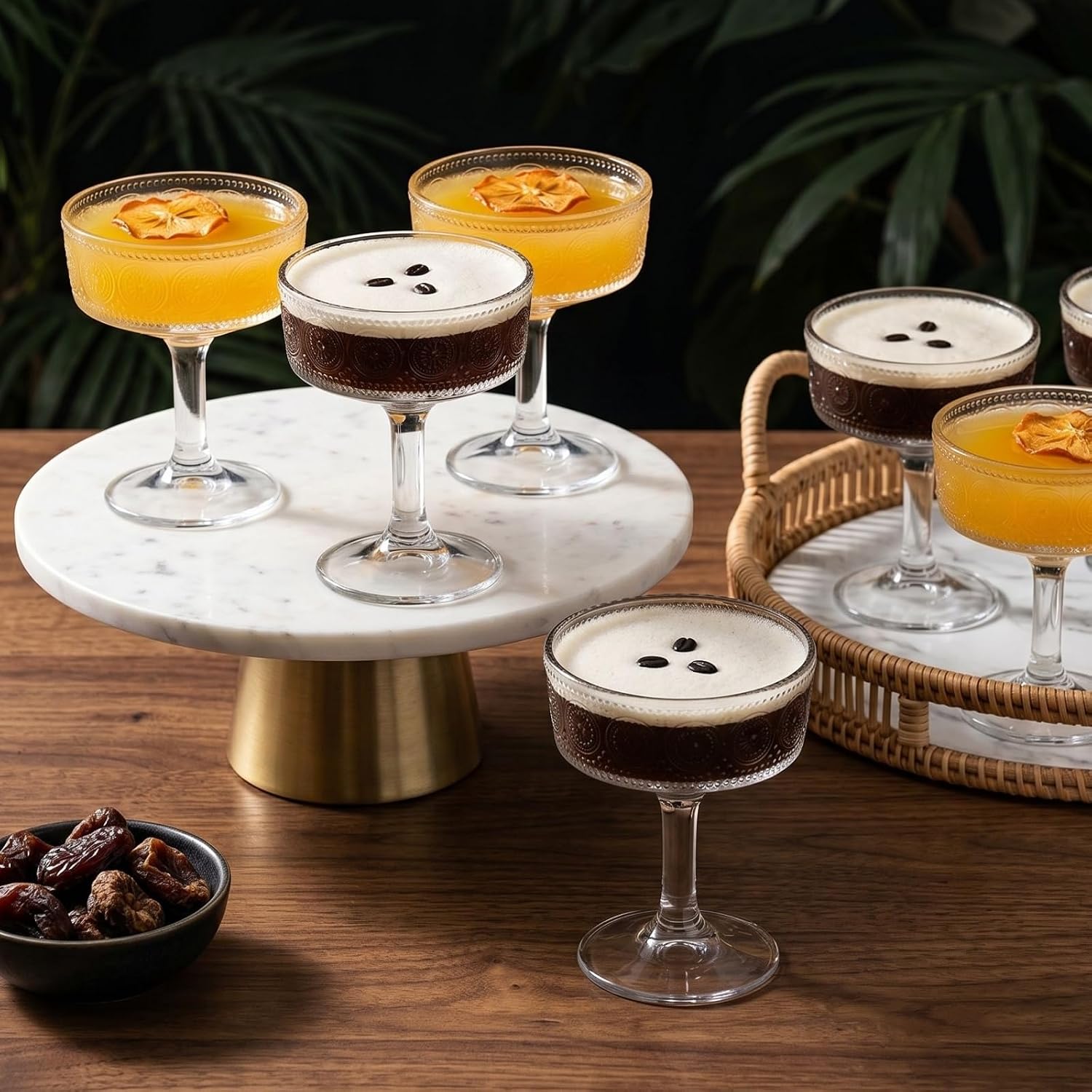 Pumtus Set of 6 Vintage Coupe Glasses, 7 OZ Embossed Martini Glass, Floral Fluted Cocktail Glasses, Unique Clear Margarita Cup, Romantic Drinking Glassware for Cocktail Wine Champagne