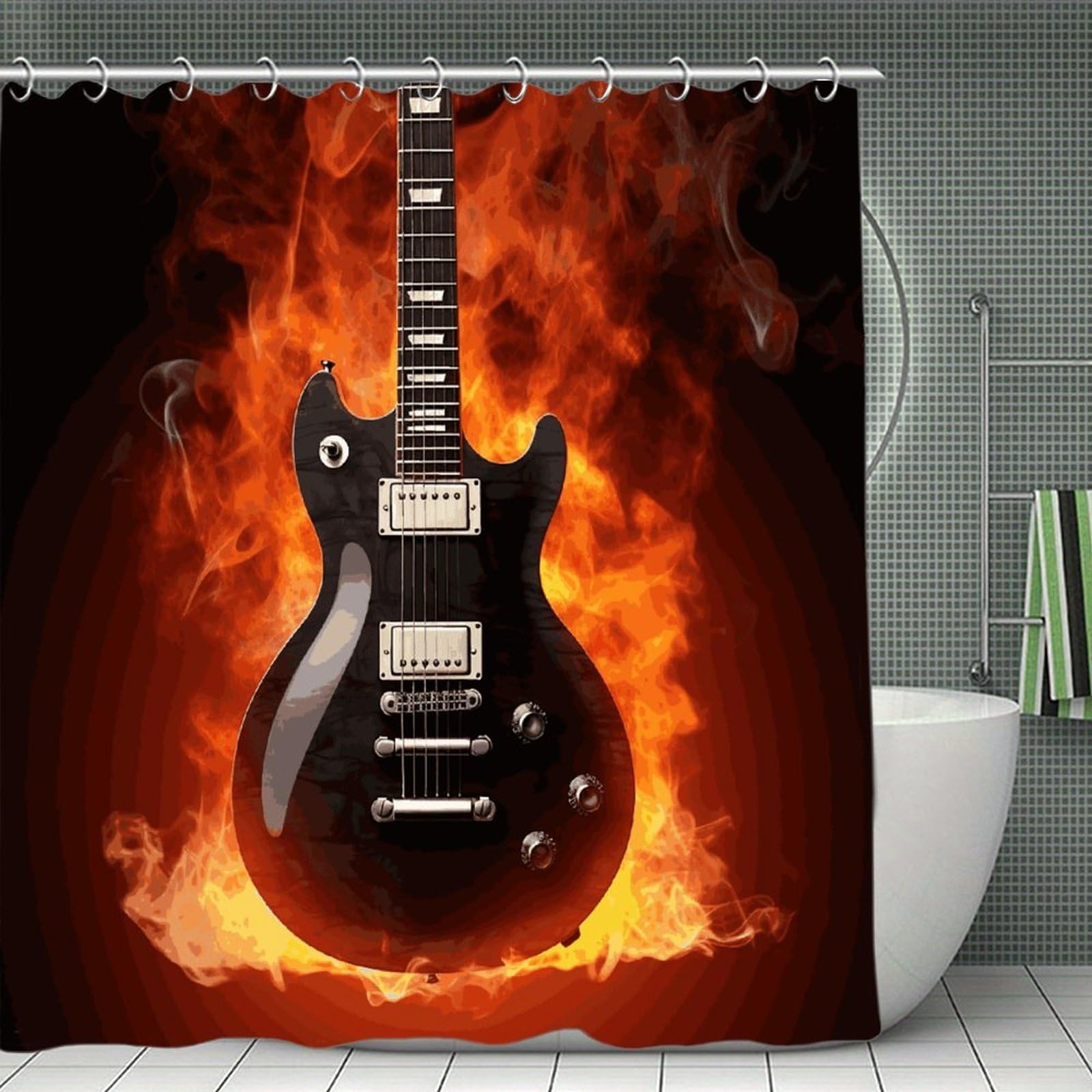 FekiLoot Rock Guitar Shower Curtain Minimalist Thick Bathroom Curtain Washable Modern Bathroom Shower Curtain Heavy Duty Waterproof Cloth Bath Curtain with Hooks 70.8"x70.8"