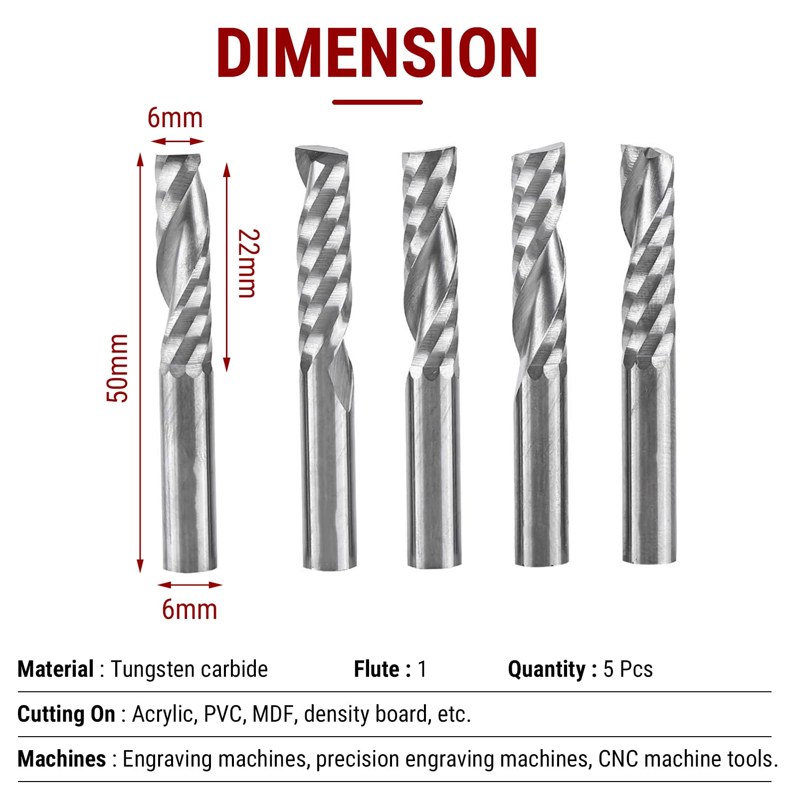 2x CNC Fräser Downcut 6 Mm Schaft – 2-Schneider, 25 Mm Schnittlänge, VHM Vollhartmetall, Für Acryl, Sperrholz, MDF, PVC