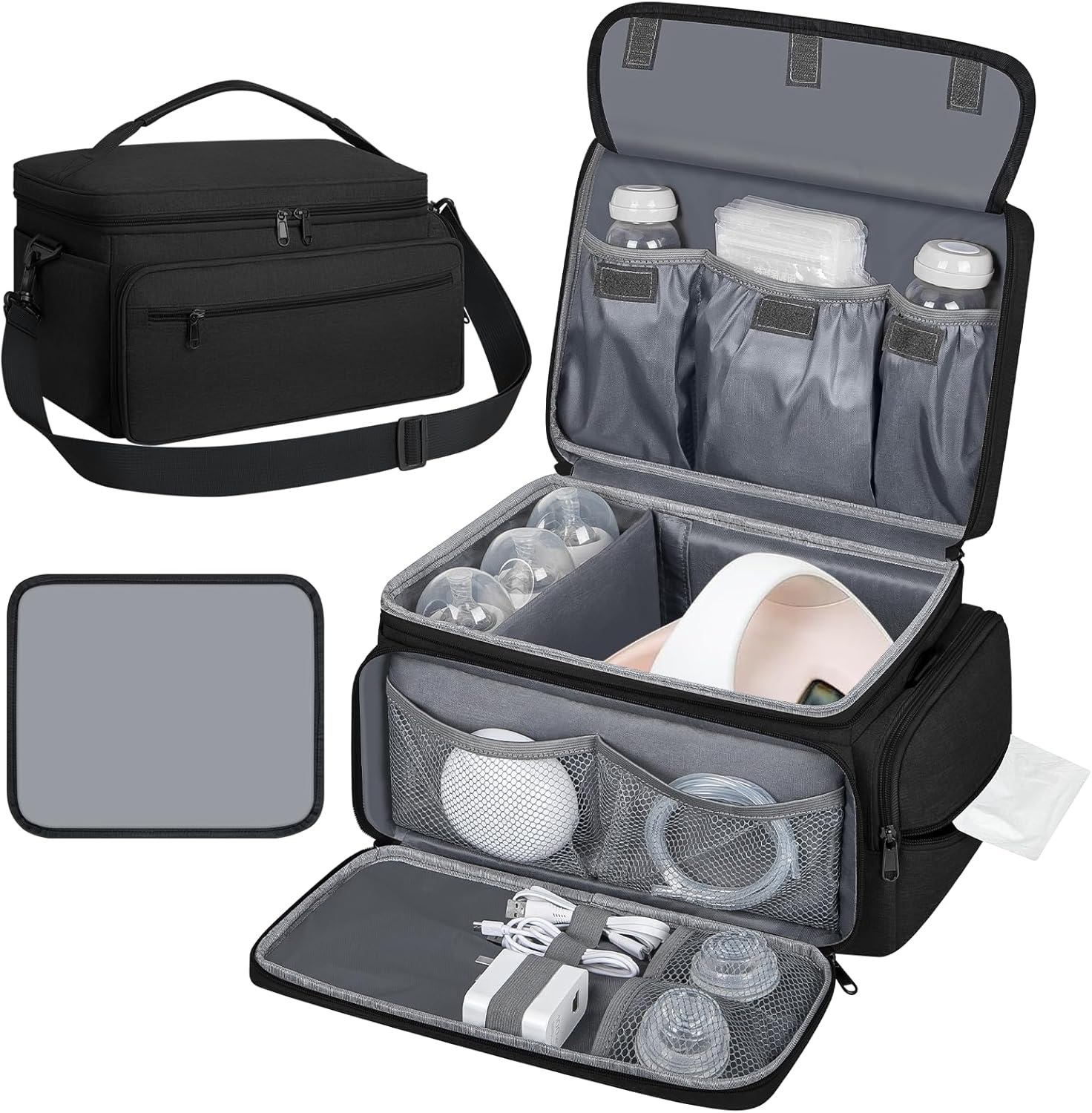 OCKLILY Breast Pump Bag for Spectra S1 S2, Pumping Bag with Waterproof Mat for Pumps Accessories, Portable Pump Carrying Case for Work, Travel and Family Use, Black
