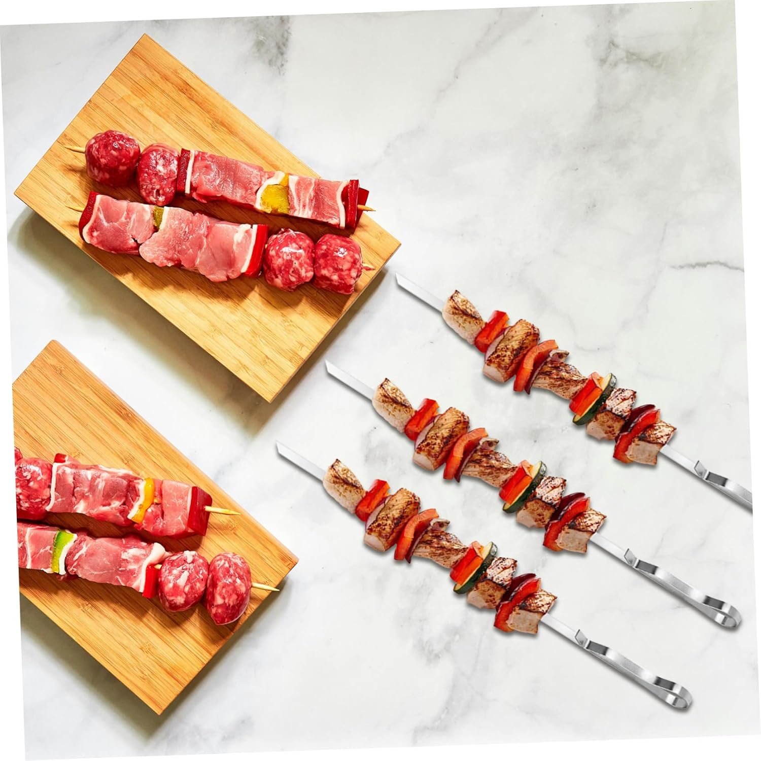 Balacoo Stainless Steel Barbecue Skewers Set Kebab Makergrill Holder Metal Skewers for Kabobs Wide Rust-proof Forks Outdoor Bbq Tools