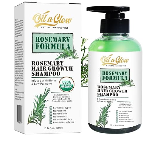 Champú orgánico USDA para el crecimiento del cabello de romero para engrosar, volver a crecer y fortalecer para hombres y mujeres con biotina,