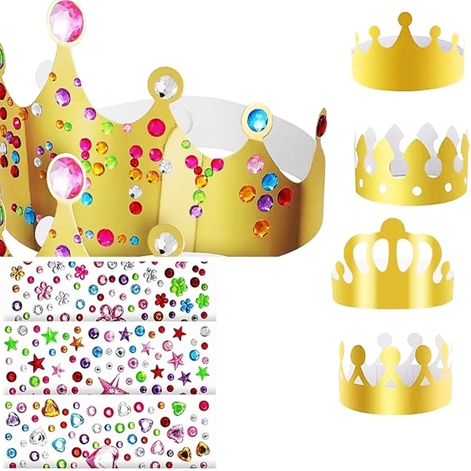 lvbeybc 23Pcs Party Crowns with Stickers,Gold Paper Crowns,Diy Birthday King Crowns Craft to Decorate, Assorted Sizes, for Kids, Women and Adults,Paper Prince Princess Crown Hats