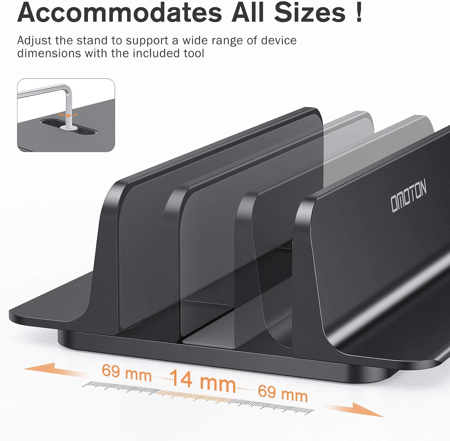 OMOTON Vertical Laptop Stand, [Adjustable Stand] [Space Saving] Desktop Holder Stand for MacBooks,Notebooks, Aluminum, Black