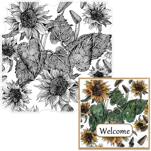 Sellos transparentes de fondo de flores grandes para hacer tarjetas, fondo de rama de girasol de verano, sellos de goma transparente para hacer