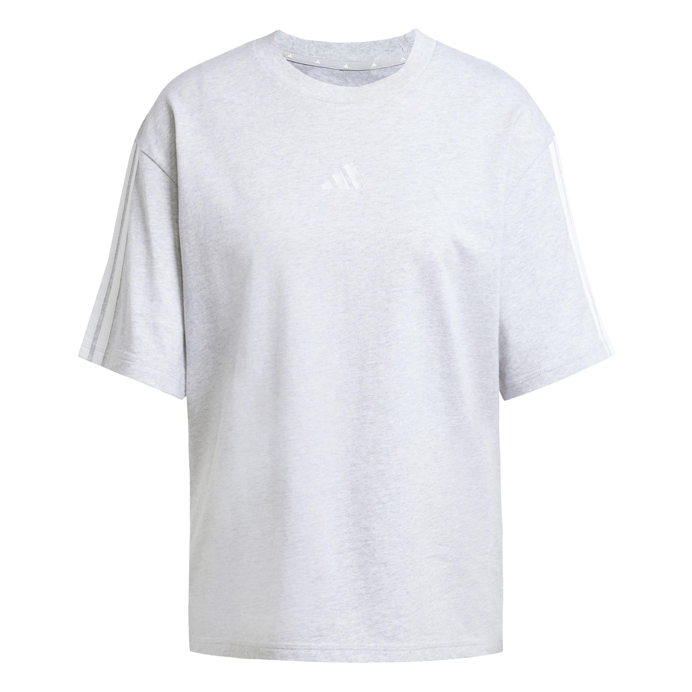 adidas Women's Essentials 3-Stripes Boyfriend T-Shirt, Light Grey Heather/White, XXL