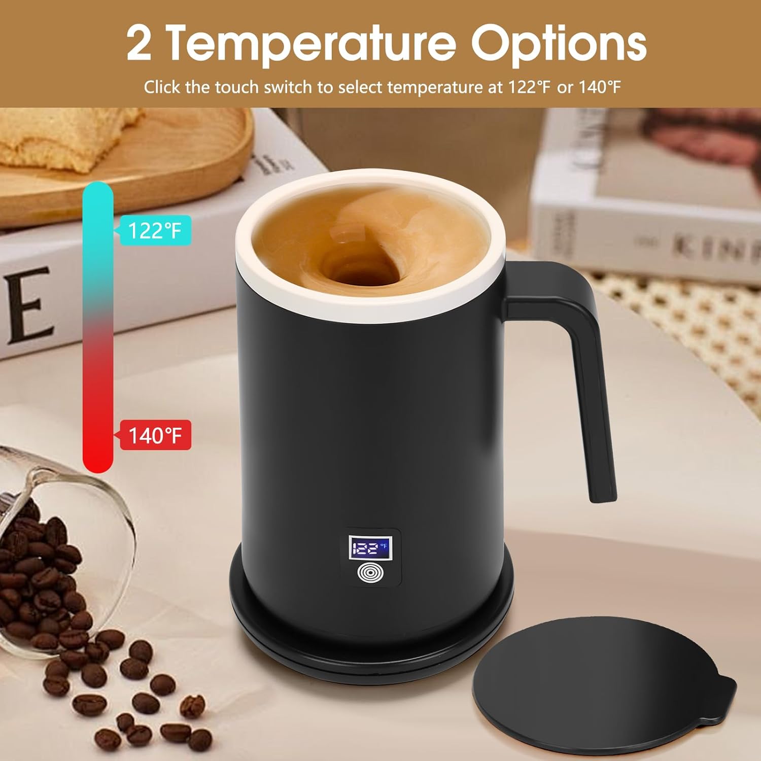 12oz Self Heating Coffee Mug, Temperature Controlled Smart Mug for Home Office, 3-5 Hours Battery Life, Ceramic Coating Auto Heated Coffee Cup with Charging Coaster, Temperature Display, Black