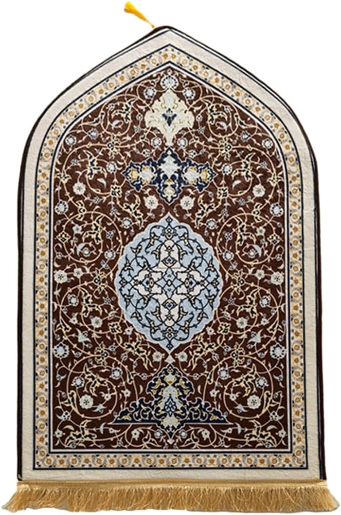 Muslim Pattern Thick Prayer Mat Islamic Irregular-Shape Decorative Prayer Rug with Tassel