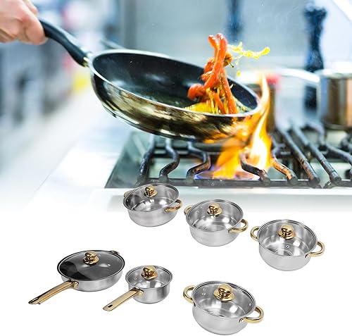 Miniatura 4 de Juego de 12 ollas y sartenes, juego de utensilios de cocina de inducción de acero inoxidable con mango desmontable, juego de cocina antiadherente
