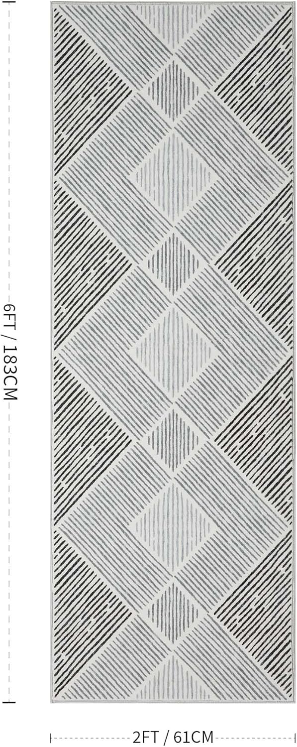 2x6 Hallway Runner Rug, Black and White Geometric Indoor Door Mat Non-Slip Washable Entryway Rug for Bedroom, Kitchen