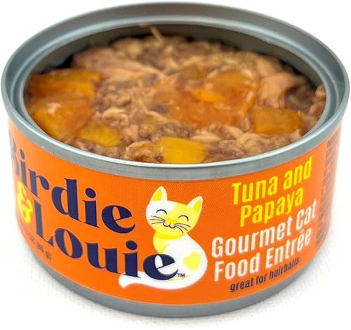 Miniatura 2 de Birdie & Louie Comida húmeda para gatos de atún y papaya, entrada gourmet de 3 onzas, caja a granel de 24 latas