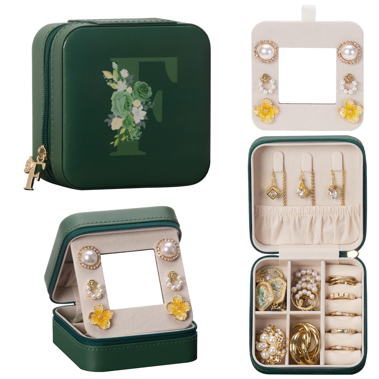 Travel Jewelry Box for Gift Traveling Jewelry Case for Girls Women - Mini Organizer for Necklaces Earrings Green