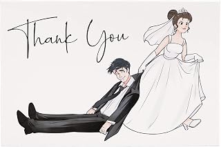 Iconikal Funny Wedding Thank You Note Greeting Cards with Envelopes, Bride Dragging Groom, 30-Count