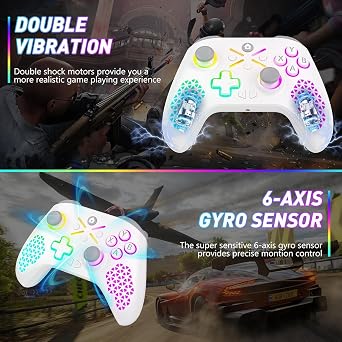Nonbliep LED Lighting 10ft Wired for Xbox Controller, Compatible with Xbox Series X|S, Xbox One X|S, PC, Steam, Wired Gamepad with Turbo/Macro Function/Dual Vibration/3.5mm Audio Jack White 2 pack