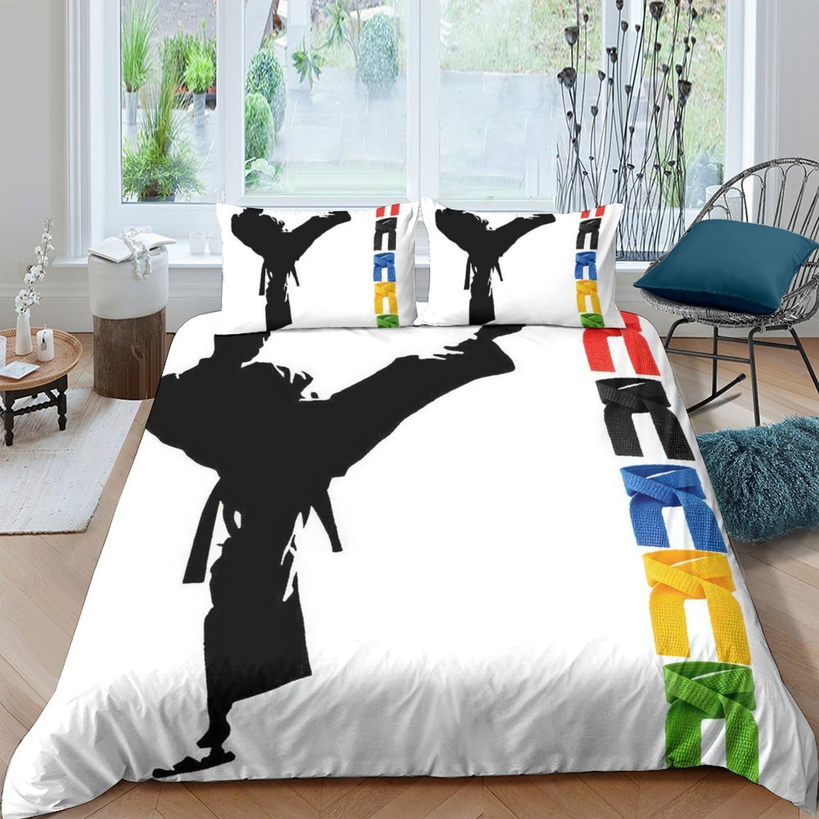 Ctjqhvkz Style-8 3D Printed Karate Silhouette Fitted Sheet Microfiber Soft Breathable Martial Arts Bed Cover For Bedroom Dorm Decor Single（135X200cm）