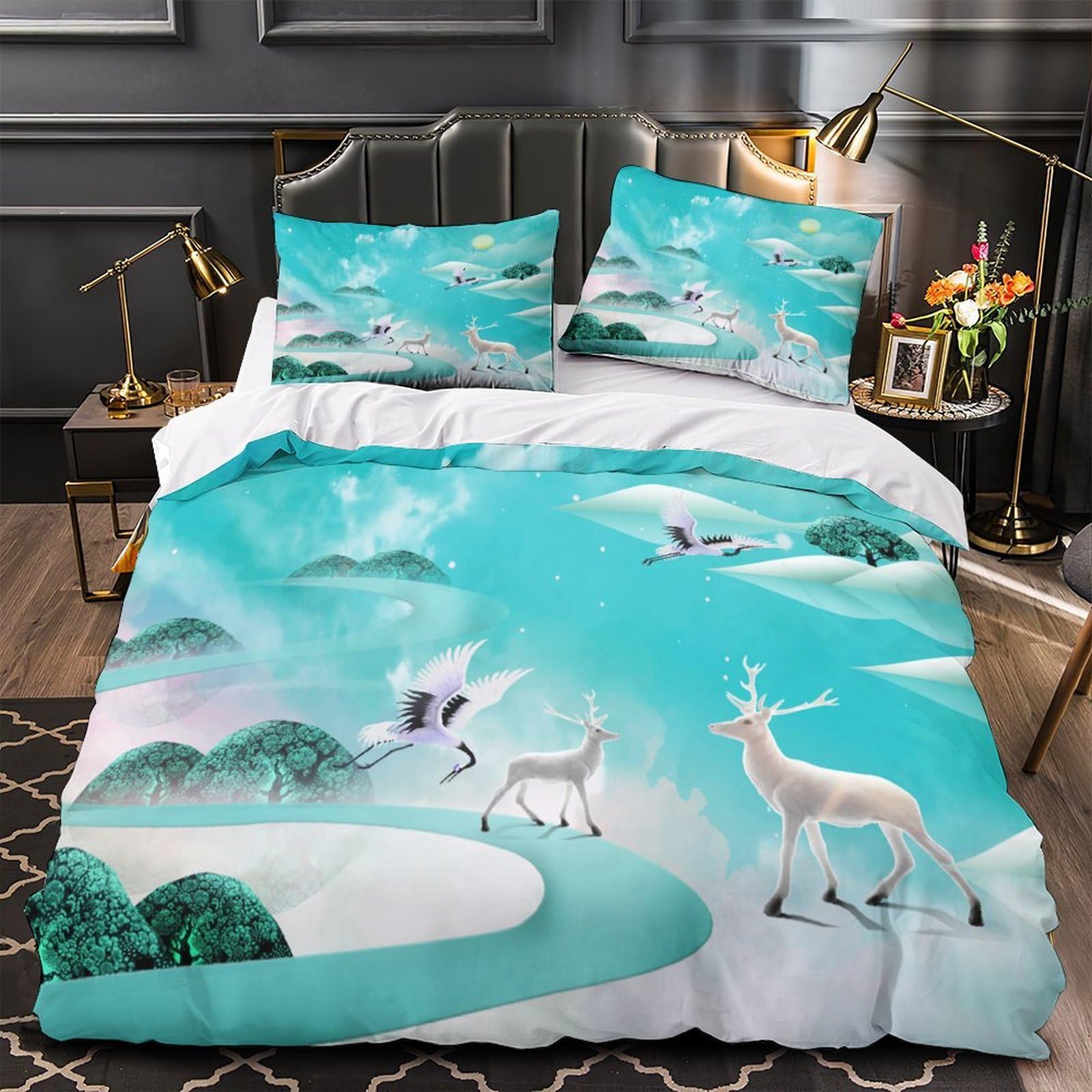 Inverno Copripiumino 3 Pezzi stampa di 3D microfibra morbida con federa Fantasia Set Di Copripiumino cerniera nascosta traspirante for bambini King（220x240cm）
