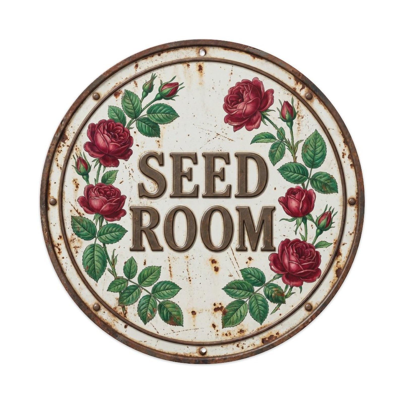 Seed Room Rose Botanical Floral Garden Label Metal Tin Sign