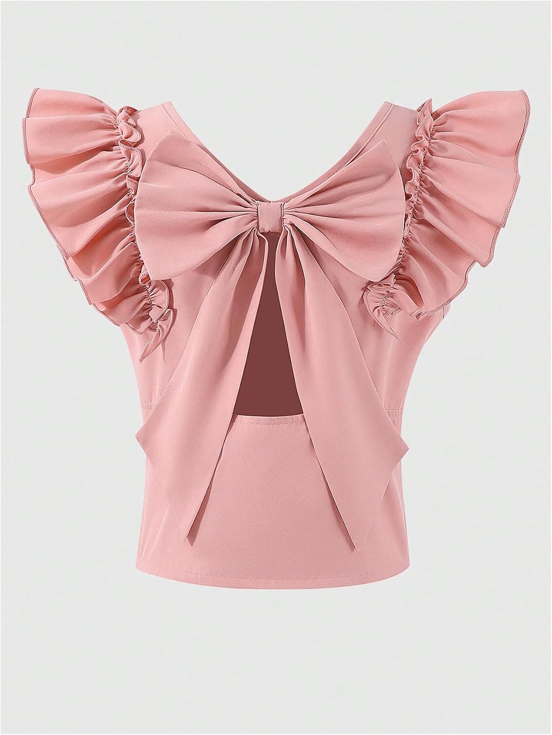 Verdusa Girl's Ruffle Cut Out Bow Shirt Summer Cap Sleeve Ruched T Shirts