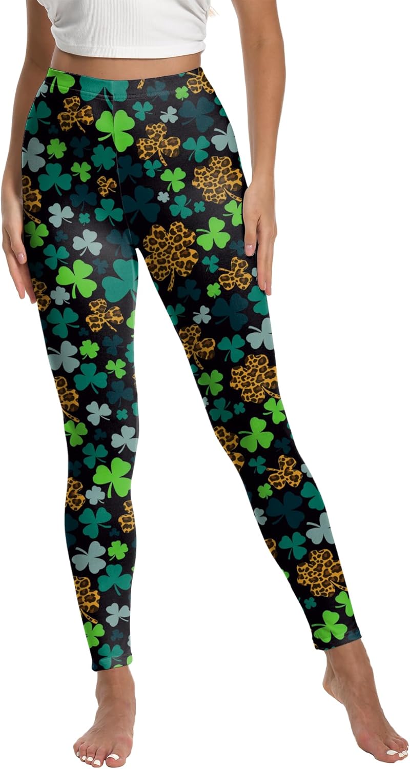 St Patricks Day Leggings for Women, Plus Size Leggings, Shamrock St Patricks Day Yoga Green Pants Bottoms Womens Blue - Image 4
