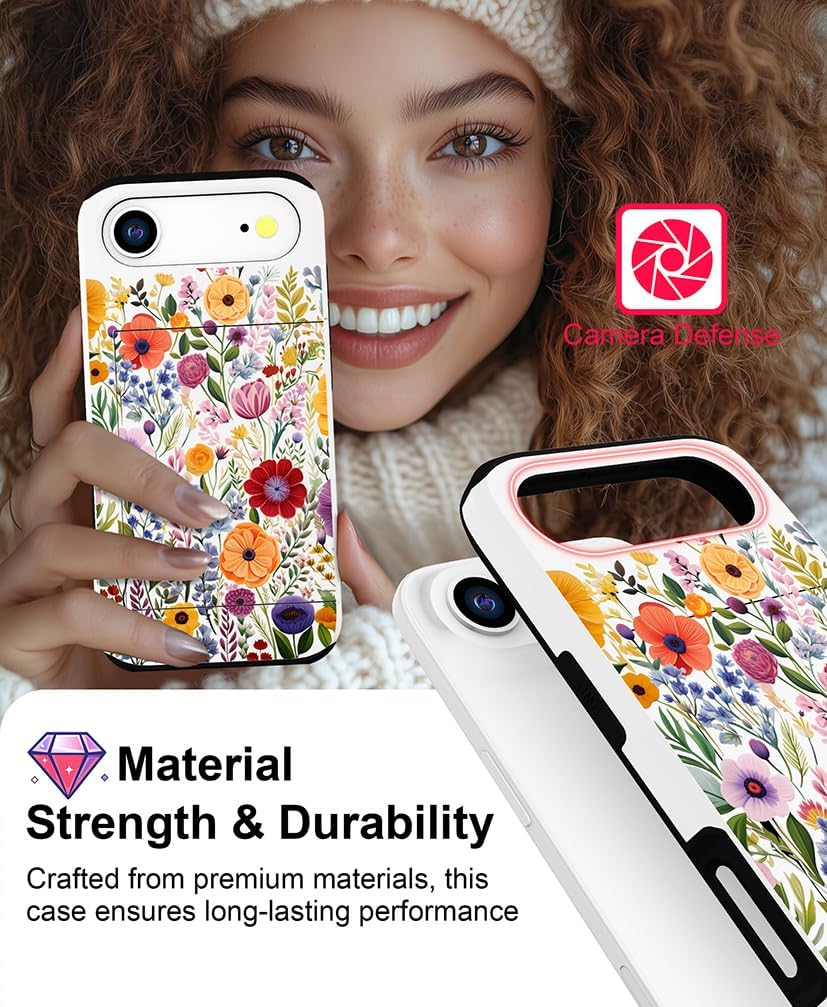 Compatible with iPhone 17 Air Case Wallet Cute for Women with Design,Rugged Credit Card Holder Slot Protective Phone Skin Cases Girly Design (Red Vibrant Colorful Flowers) - Image 7