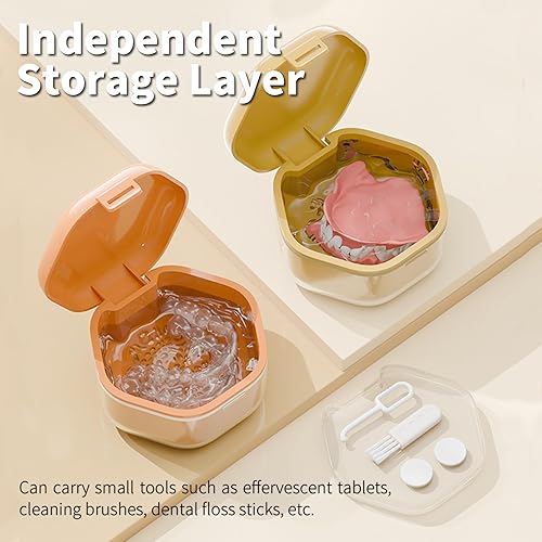 Miniatura 5 de Estuche limpiador de retenedores, copa de dentadura para remojar dentaduras postizas, caja de prótesis a prueba de fugas, equipada con compartimento