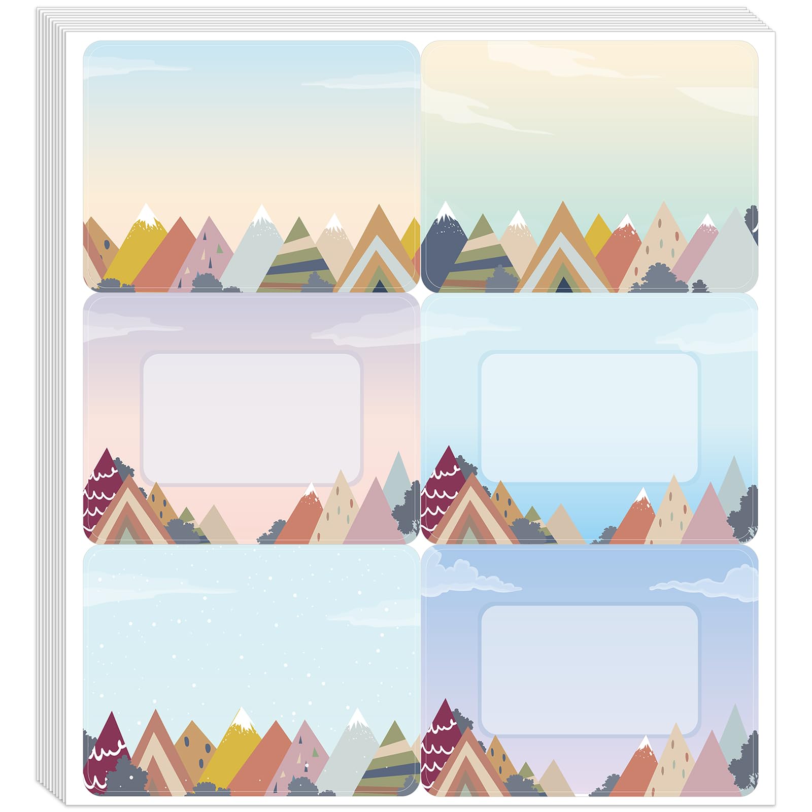 Humyoun 60 Pcs Moving Mountain Name Tags Self-Adhesive Name Tag Labels Mountain Themed Student Name Tag Label Stickers for School Office Classroom