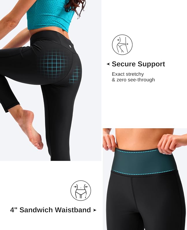 G Gradual Swim Pants for Women Zipper Pocket UPF 50+ Leggings, Black, XL image 6