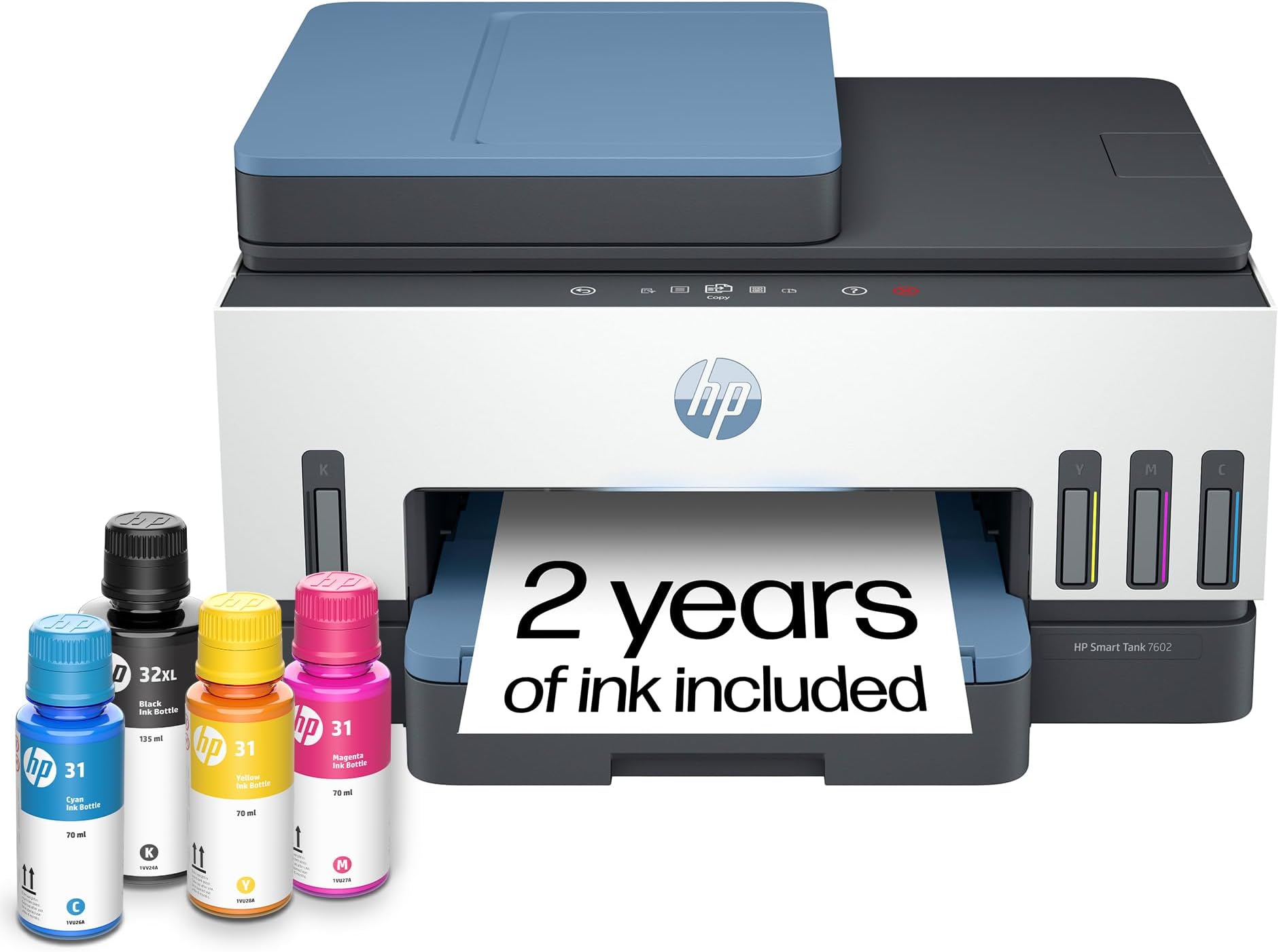 HP Smart Tank 7602 Wireless All-in-One Ink Tank Printer with 2 Years Ink for Printing, Scanning, Copying, Faxing, Home Use, Refill Ink Tank (28B98A)