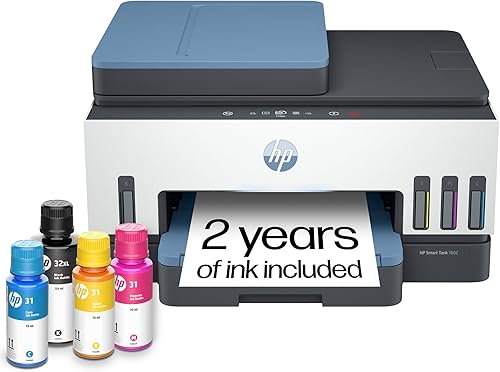 HP Smart Tank 7602 Impresora inalámbrica todo en uno con 2 años de tinta incluidos, impresión, escaneo, copia, fax, mejor para el hogar, tanque de