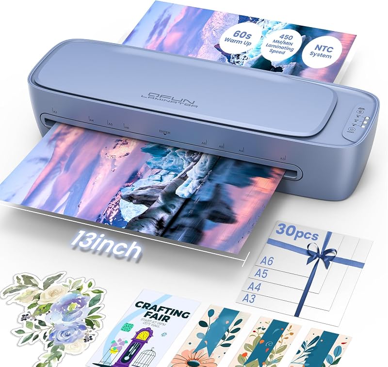 11x17 Laminator Machine 13 Inch with 30 Laminating Sheets for Teachers | Silver,60s Warm-Up Cold Therma Lamination Machine, NTC Control, Anti-Jam, All-in-One Laminator Kit for Home, Office, School