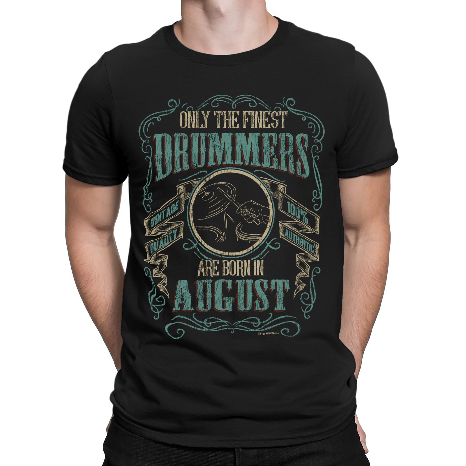Only The Finest Drummers are Born in August - Music Birthday Gift Mens Drums Organic Cotton T-Shirt Black