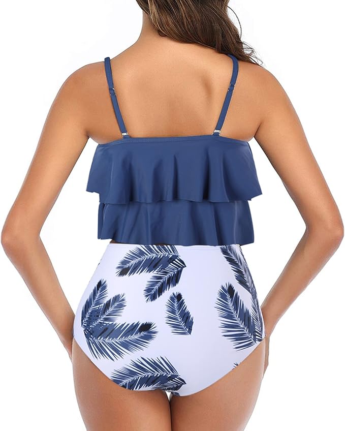 Adisputent Womens High Waisted Bathing Suits Flounce Halter Elevate your beach style with a fashionable set featuring a knotted and back cross bikini top, complemented by adjustable shoulder straps and floral-printed low-rise bikini bottoms for a touch of sophistication.