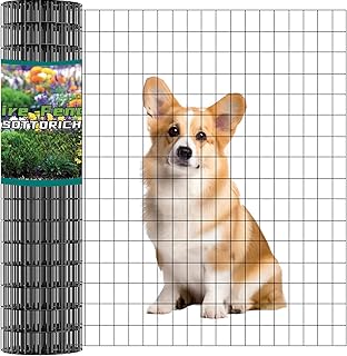 Wire Fence 24in x 50ft, 2X 3 16GA, Black PVC Coated Garden Fence for Yar...