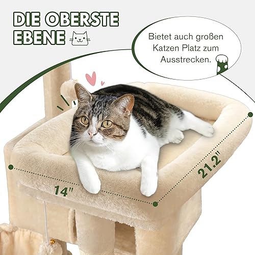Vista 4 de MUTICOR 66 Inches Multi-Level Large Cat Tree Tower for Indoor Big Feline/Cozy Plush Perches/Condo/Sisal Scratching Posts/Hammock and Beige