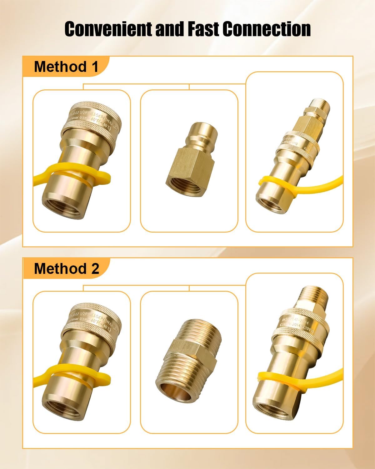 LP Natural Gas Quick Connect Fittings Kit, 1/2" QDD Natural and Propane Gas Hose Quick Connector, Brass Fitting Quick Connector for Generator Grills Patio Heaters Gas-Powered Equipment, 10 PCS