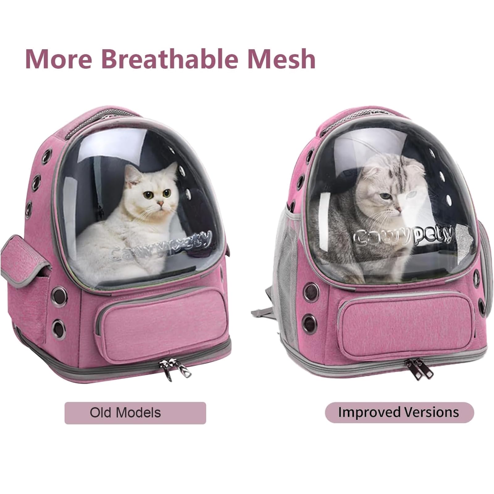 Cawypety Mochila transportadora para gatos, transpirable, con burbujas de espacio grande, para gatitos, perros pequeños de hasta 15 libras, transparente y plegable para viajes, senderismo (rosa)