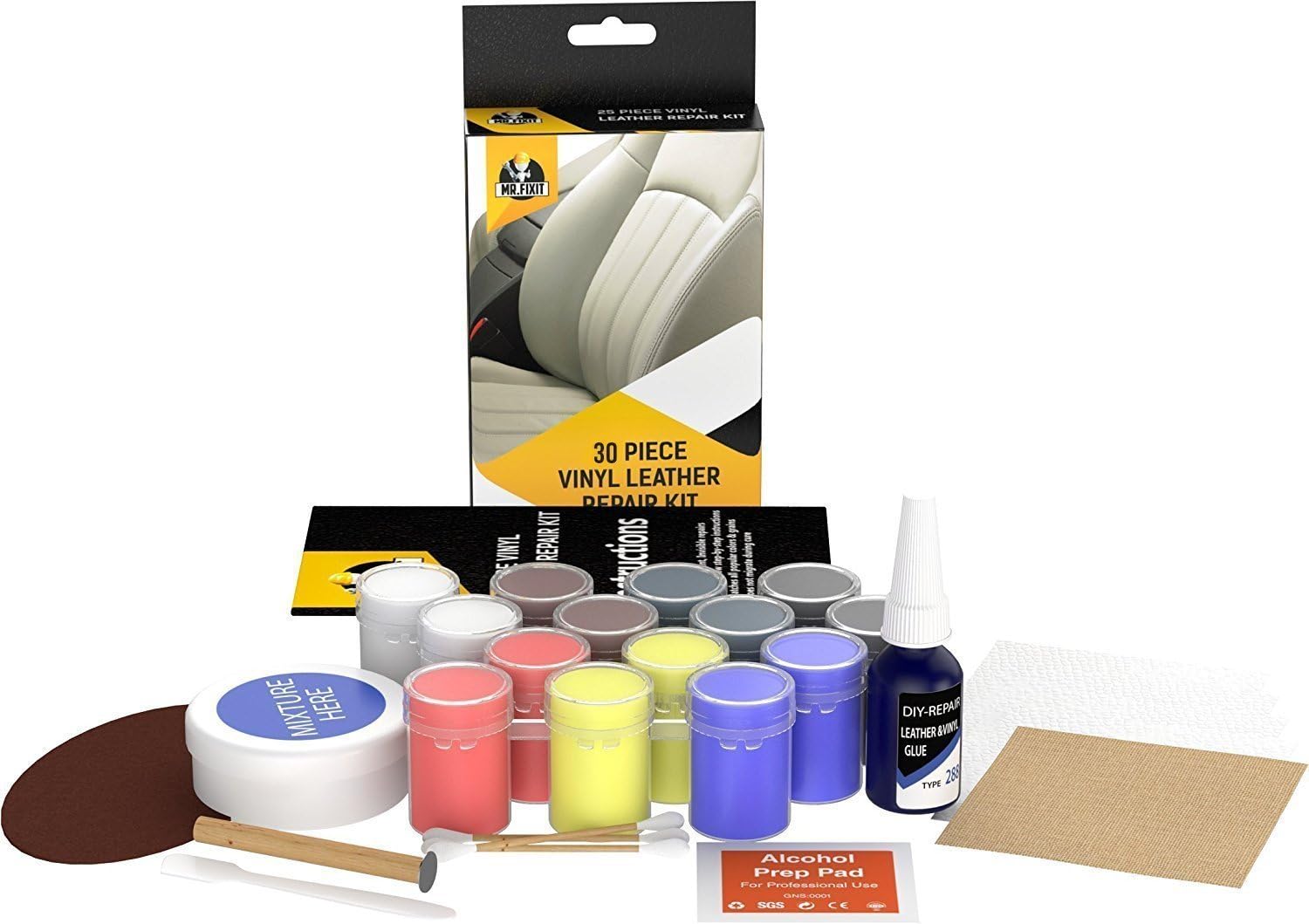 30pc Set Leather Vinyl Repair Kit [Restore Any Material] Scratch Restoration - Best for Couch, Car Seats, Sofa, Jacket, Purse, Boots, Crack, Patch, Recoloring - Tear of Upholstery, Shoe, Furniture