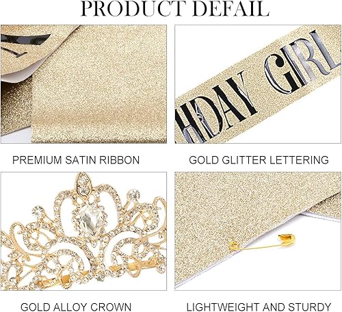 Miniatura 6 de COCIDE Juego de banda y tiara de cumpleaños, tiara y banda de diamantes de imitación para mujer, kit de decoración de fiesta de nacimiento