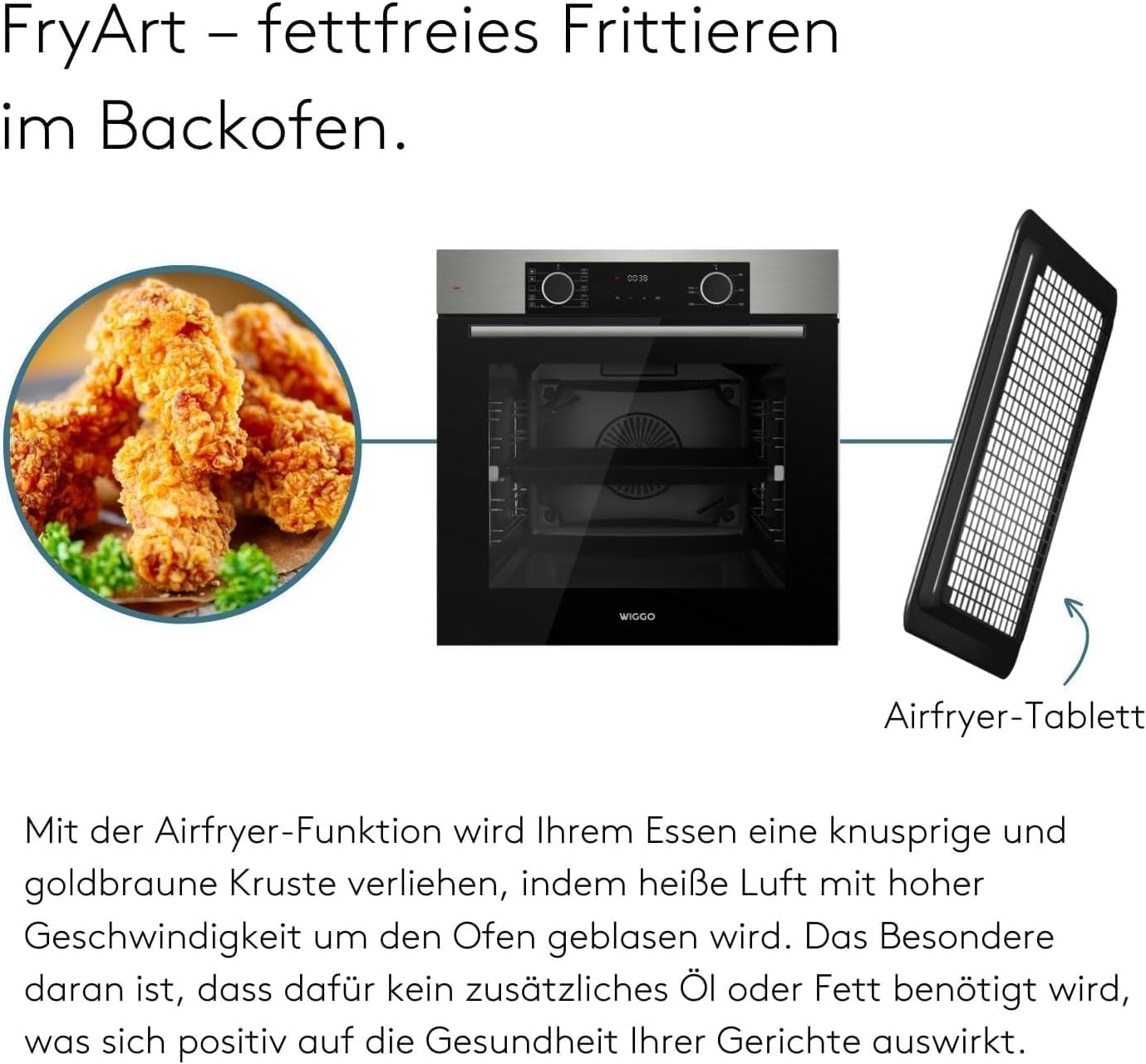 [ Test SEHR GUT, Note 1.1 *] WIGGO Backofen Set Inox 60cm 73L mit Teleskopschienen & Airfry, Selbstreinigung, 10 Funktionen, Soft-Close, Einbaugerät Einbaubackofen [5 Jahre Garantie, Klasse A]