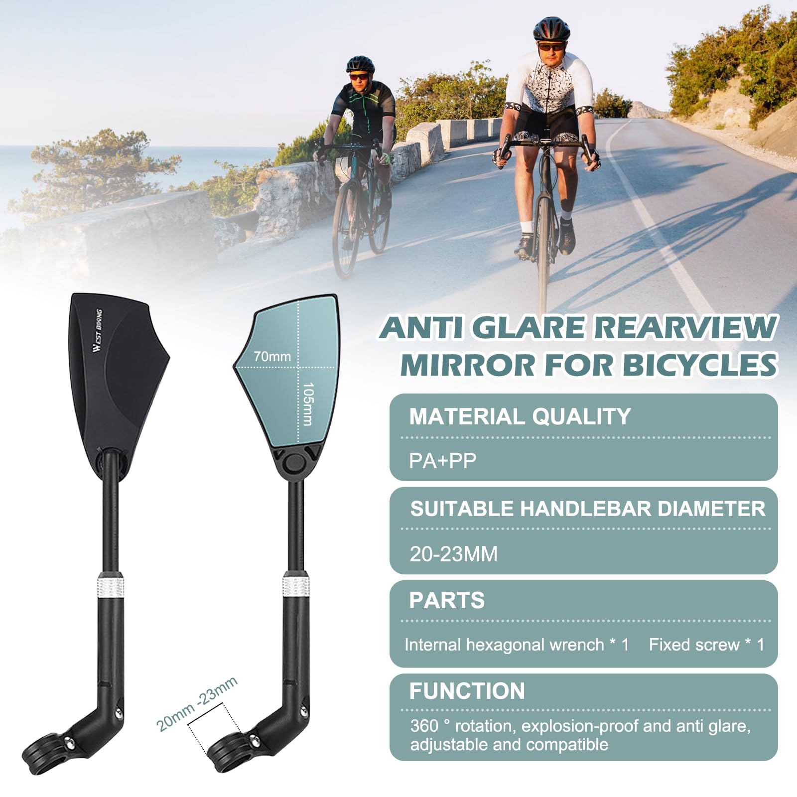 Specchietto Retrovisore 360° Regolabile Per Bici, Monopattini E Moto - Diametro 8cm, Montaggio Senza Attrezzi - Foto 11