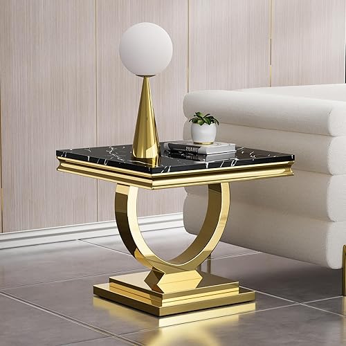 Miniatura 32 de SSLine Mesa de Centro Rectangular de Mármol Sintético para Sala de Estar, Mesa Central Moderna de Mármol Blanco de Lujo con Base de Diamante Mesa de