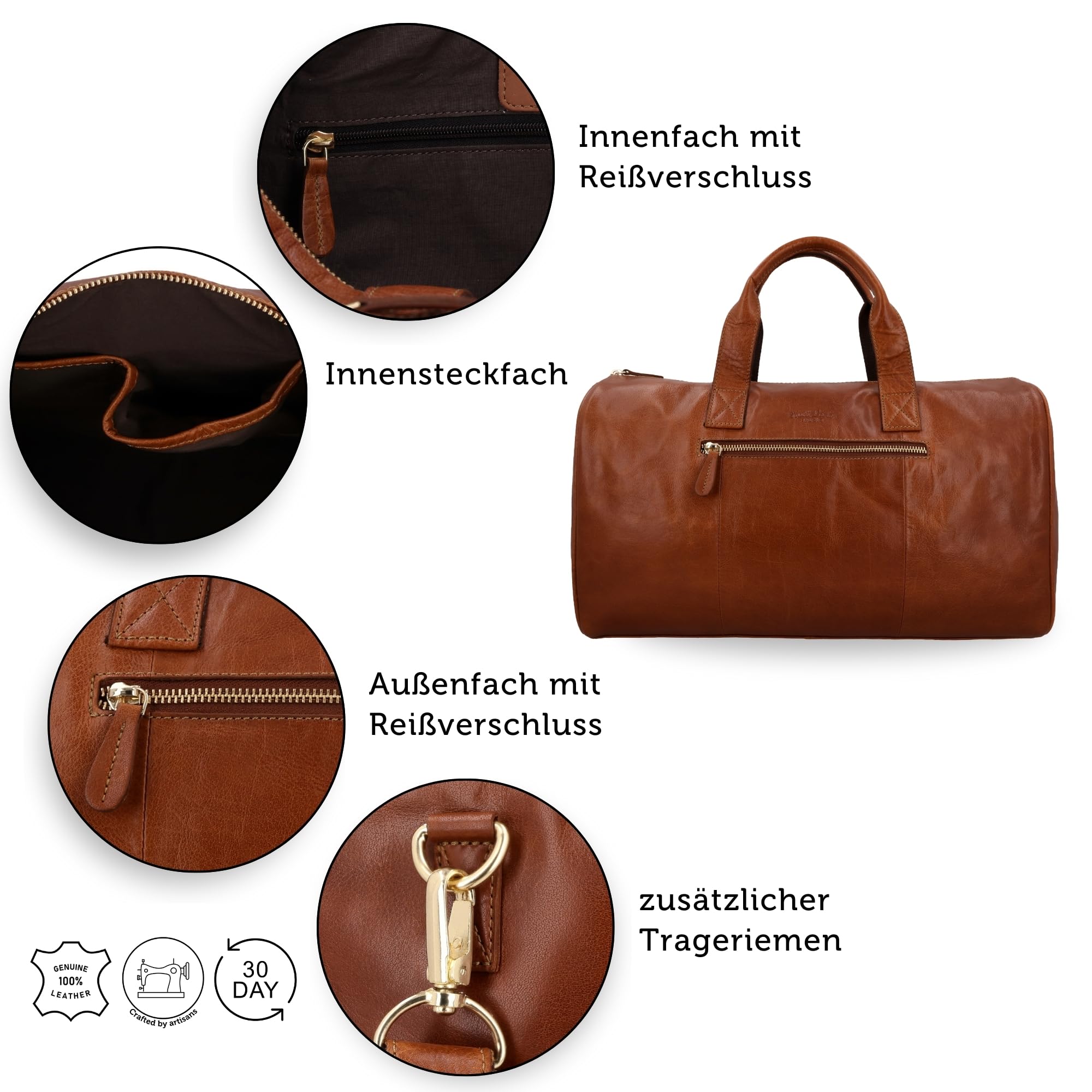 Gusti Leder Weekender Herren Leder – Elegante Reisetasche Damen und Herren aus Echtleder mit abnehmbarem Schulterriemen Vintage Weekender Ideal als Handgepäck und Sporttasche